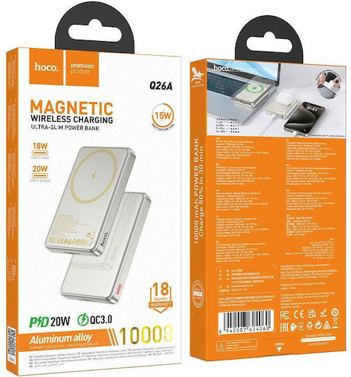 Hoco Q26 MagSafe Power Bank 10000mAh 20W with USB-C Port Power Delivery / Quick Charge 3.0 Gold view 3
