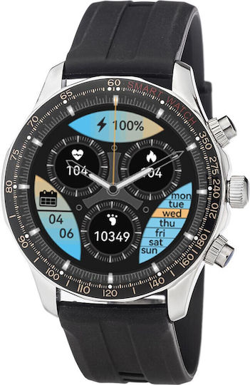 3Guys 3GW6803 Stainless Steel 45mm Smartwatch with Heart Rate Monitor (Black) view 1