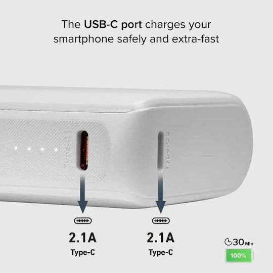 SBS Power Bank 10000mAh 10W with USB-A Port and USB-C Port White view 3