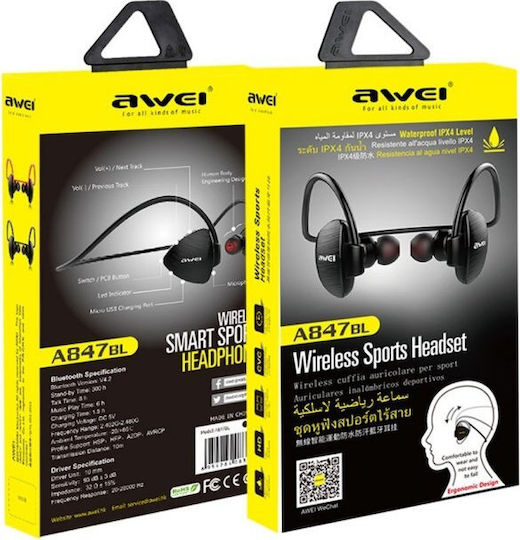 Awei A847BL In-ear Bluetooth Handsfree Earphones with Sweat Resistance Black view 3
