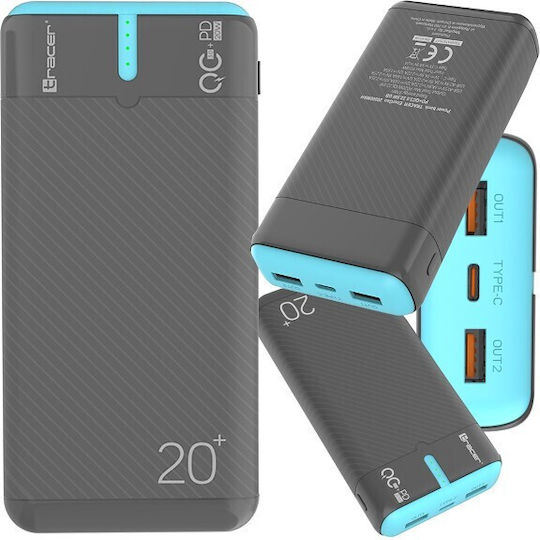 Tracer EnerGen Power Bank 20000mAh 22.5W with 2 USB-A Ports and USB-C Port Power Delivery / Quick Charge 3.0 Gray Blue view 4