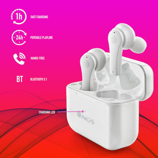 NGS Artica Bloom In-ear Bluetooth Handsfree Earphones with Charging Case White view 3