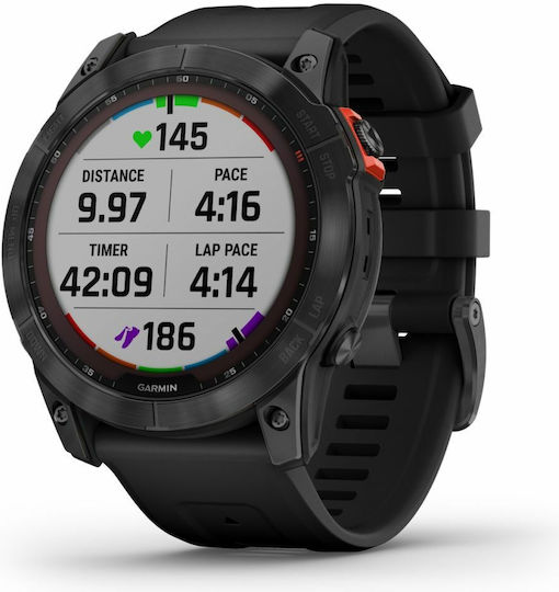 Garmin Fenix 7X Solar Stainless Steel 51mm Waterproof Smartwatch with Heart Rate Monitor (Slate Grey with Black Band) view 4