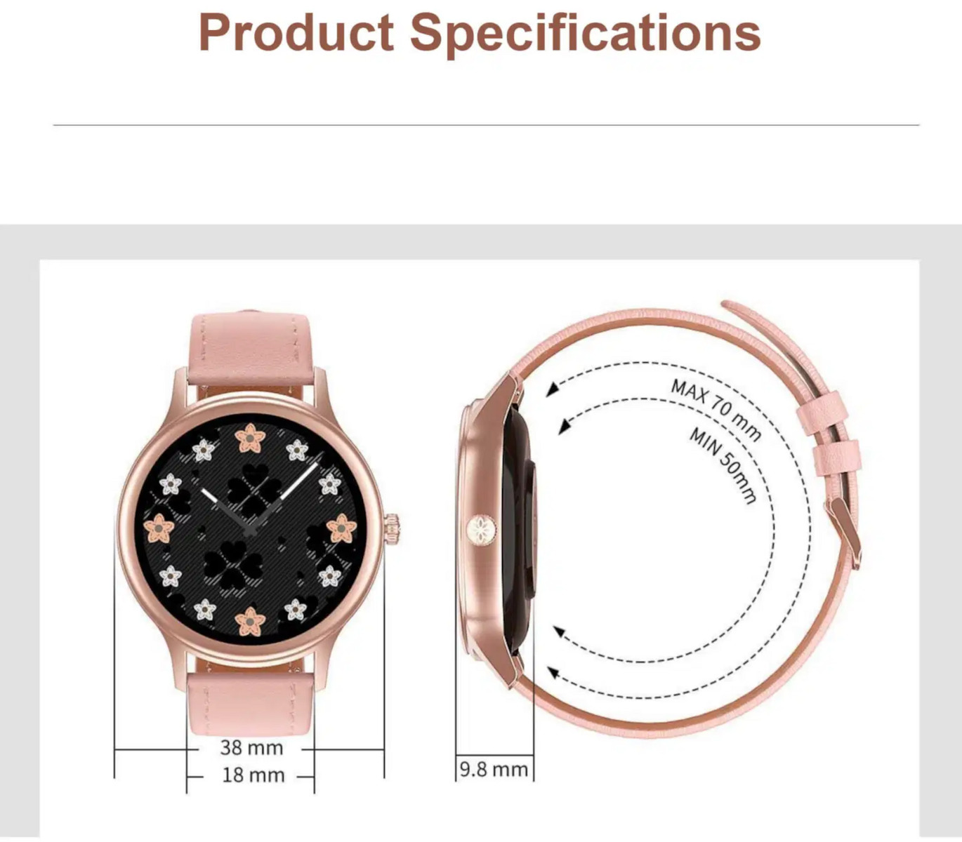 DoFitTop Aluminium Smartwatch with Heart Rate Monitor (Pink - Small) view 2