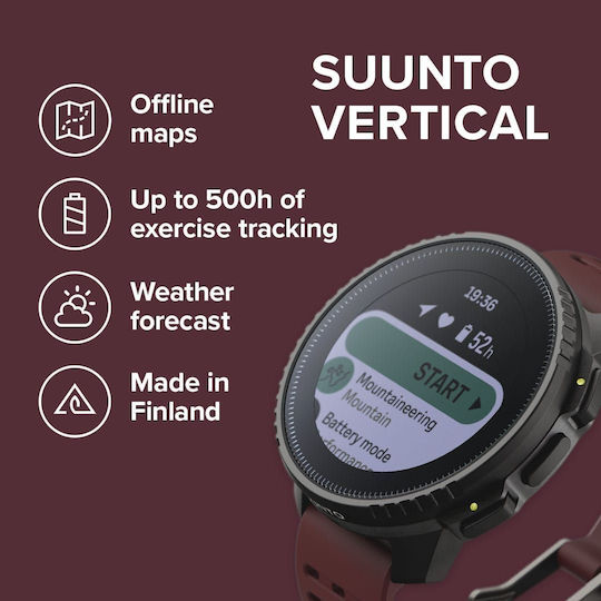 Suunto Vertical Stainless Steel 49mm Smartwatch with Heart Rate Monitor (Black Ruby) view 4