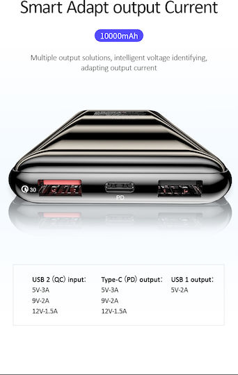 Usams US-CD88 Power Bank 10000mAh With 3 USB-A Output Ports Quick Charge 3.0 Black view 3