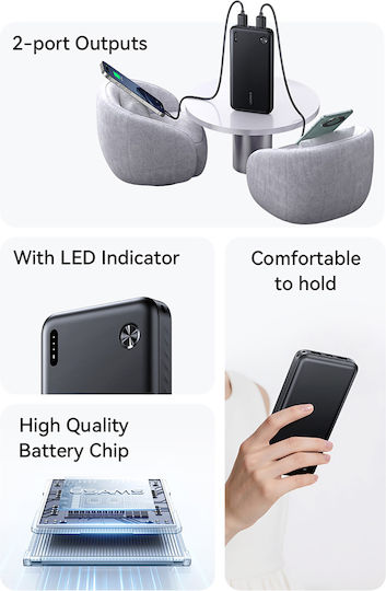 Usams CD253 Power Bank 10000mAh 10W with 2 USB-A Ports Black view 5