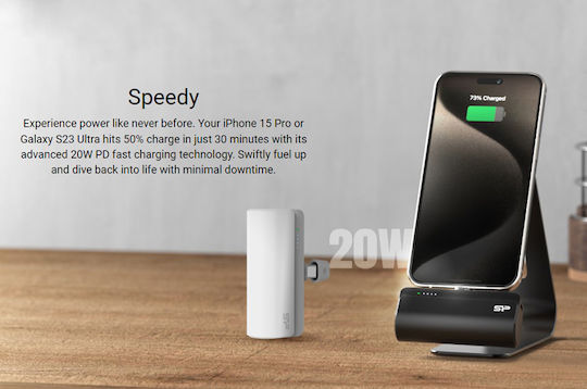 Silicon Power QD50 Power Bank 5000mAh 20W Power Delivery White view 4