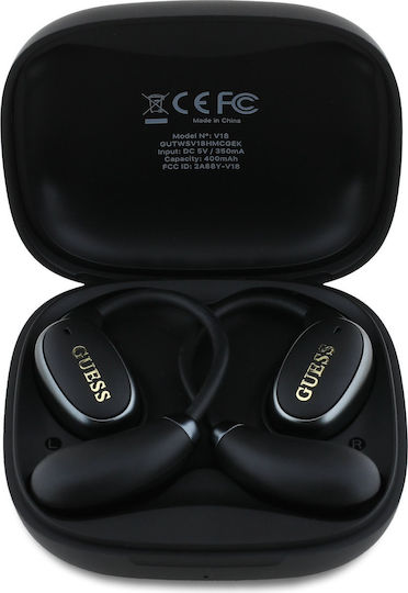 Guess Satin Classic Logo Open Ear Bluetooth Handsfree Earphones with Charging Case Black view 2