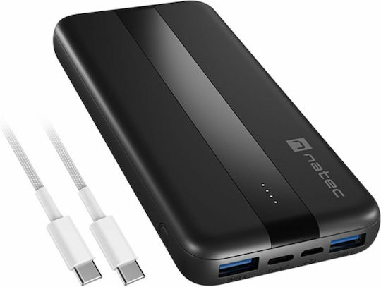 Natec Trevi Slim Q V2 Power Bank 10000mAh 18W with 2 USB-A Ports and 2 USB-C Ports Power Delivery Black view 1