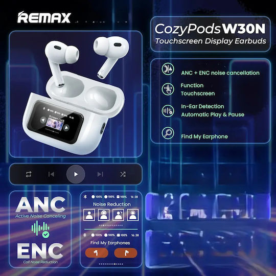 Remax CozyPods W30N In-ear Bluetooth Handsfree Earphones with Charging Case White vue 5