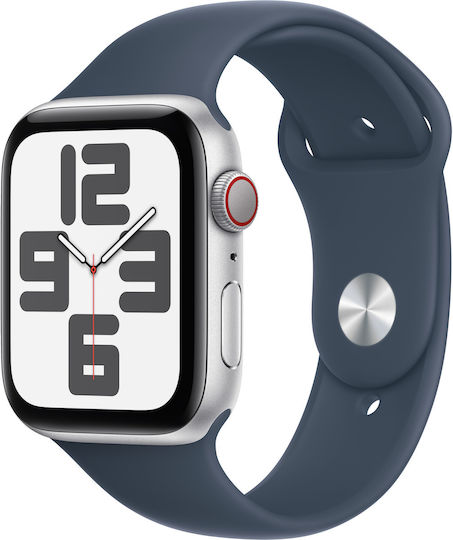Apple Watch SE 2023 Cellular Aluminium 44mm Waterproof with Heart Rate Monitor (Silver with Storm Blue Sport Band) view 1