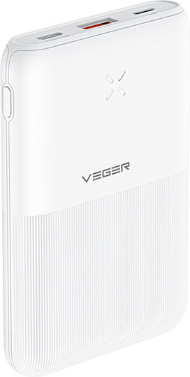 Veger S12 Power Bank 10000mAh 20W with USB-A Port and USB-C Port Power Delivery / Quick Charge 3.0 White