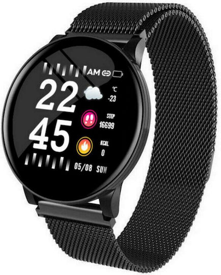 Smartwatch Fitness Bracelet Sport Fashion Wear W8 1.3 Inch Display Step Distance Monitoring Heart Rate Detection Anti-lost Function Photo Control Call Text Notifications Ip67 Waterproof Black Metal view 1