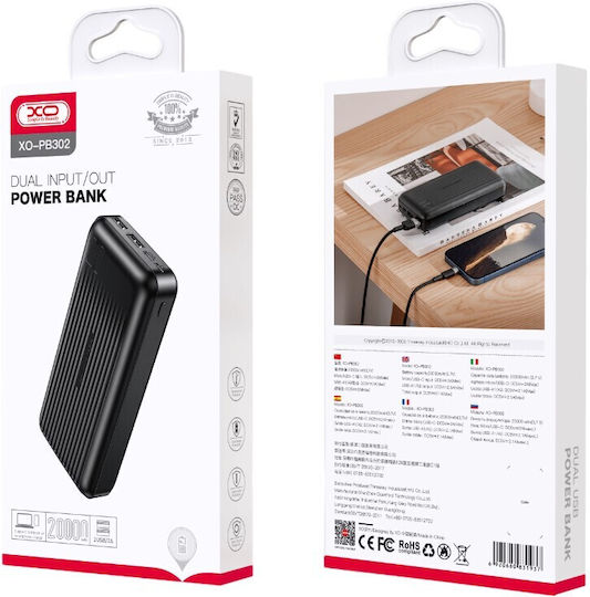 XO PB302 Power Bank 20000mAh with 2 USB-A Ports and 2 USB-C Ports Black view 3