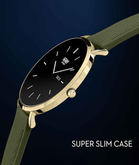 Henry London Smart Stainless Steel 43mm Smartwatch with Heart Rate Monitor (Gold & Forest Silicone) view 6