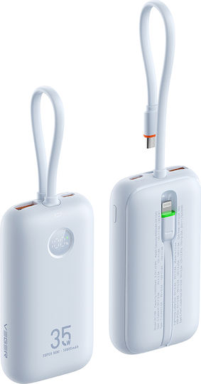 Veger W1188 Power Bank 10000mAh 35W with USB-A Port and USB-C Port Power Delivery / Quick Charge 3.0 Light Blue