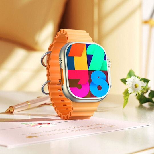 Microwear 9 Ultra Plus 49mm Smartwatch with Heart Rate Monitor (Silver case / Orange silicone strap) view 3