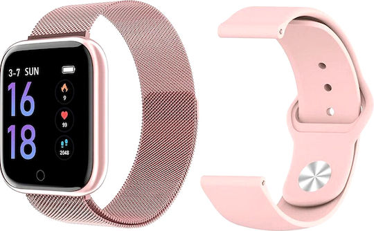 Idealpro Max8.0 Pink Smartwatch Fitness Bracelet Blood Pressure Monitoring Heart Rate Monitoring Sleep Monitoring Oxygen Level Call Sms Notifications Along A Pink Silicone Strap view 1