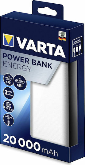 Varta Energy Power Bank 20000mAh with 2 USB-A Ports and USB-C Port White view 5