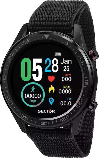 Sector S-02 46mm Smartwatch with Heart Rate Monitor (Black Fabric Strap)