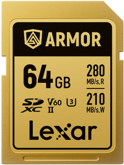 Lexar Armor Gold Memory Card Lsdamgl064g-rnnng 64gb Sdxc Uhs-ii U3 V60 Stainless Steel Ip68