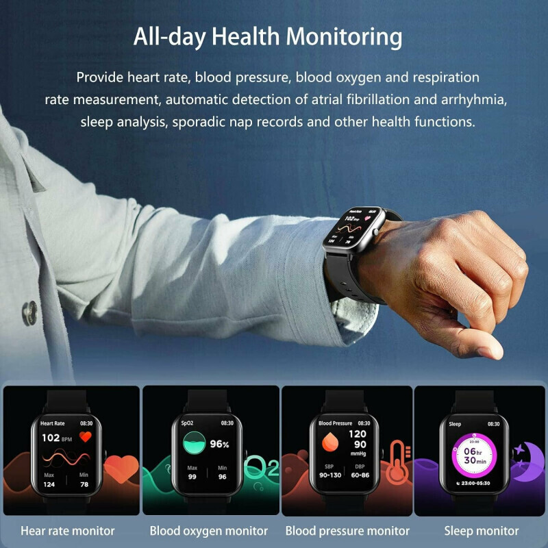 Waterproof Smartwatch with Heart Rate Monitor (Gray) view 2