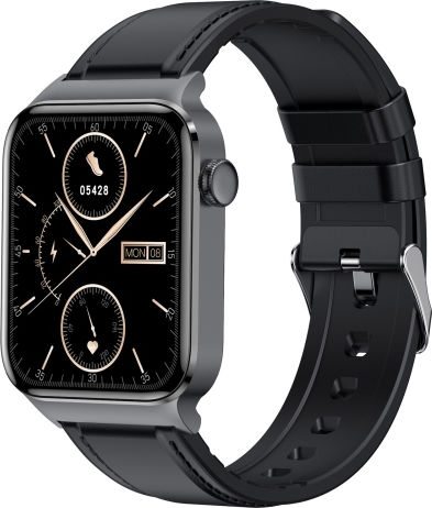T50 1.85 Inch Leather Band Ip67 Waterproof Smart Watch Supports Voice Assistant Health Monitoring Black view 1