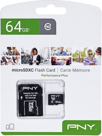 PNY microSDXC 64GB U1 UHS-I 100MB/s with Adapter view 1