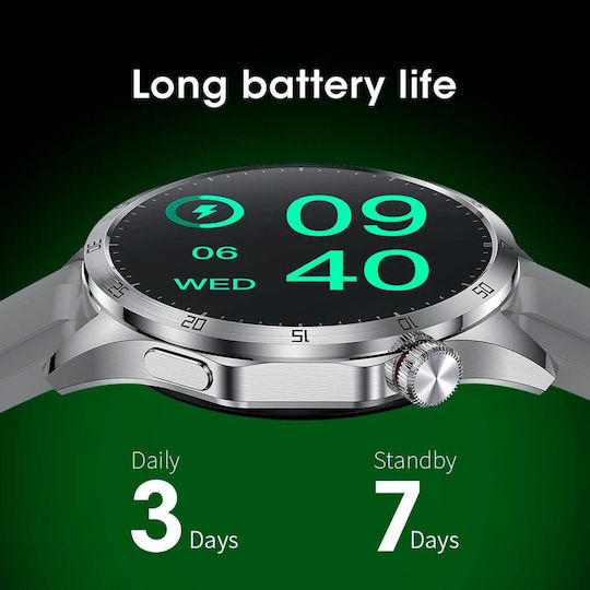 Microwear GT4 MAX 46mm Smartwatch with Heart Rate Monitor (Silver Case / Brown Leather Strap) view 6