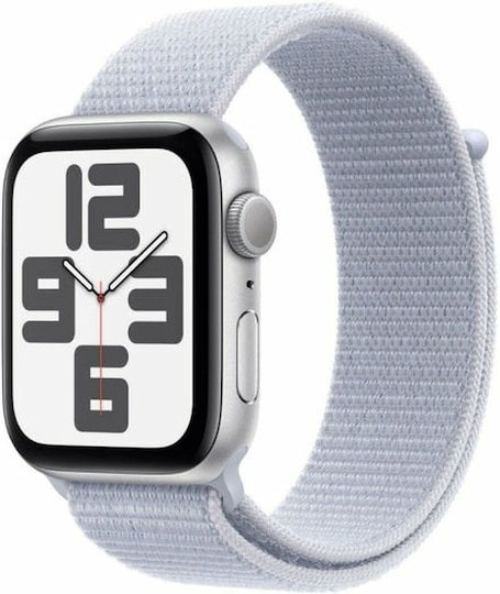 Apple Watch SE 2024 Aluminium 44mm Waterproof with Heart Rate Monitor (Silver with Blue Cloud Sport Loop) view 2