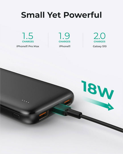 Aukey PB-N73s Power Bank 10000mAh 20W with 2 USB-A Ports and USB-C Port Power Delivery / Quick Charge 3.0 Black vista 6