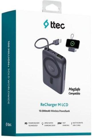 TTEC Recharger M LCD MagSafe Power Bank 10000mAh 22.5W With USB-A Output Port And USB-C Output Port Power Delivery Gray vista 2
