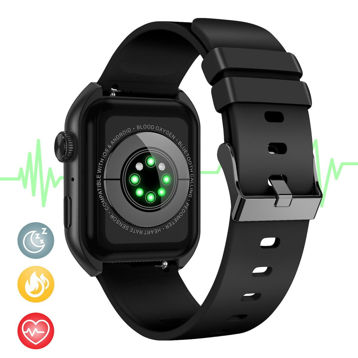 Akashi Connected 42mm Smartwatch with Heart Rate Monitor (Black) view 3