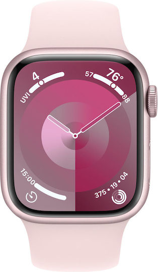 Apple Watch Series 9 Cellular Aluminium 41mm Waterproof with eSIM and Heart Rate Monitor (Pink with Light Pink Sport Band (M/L)) view 1