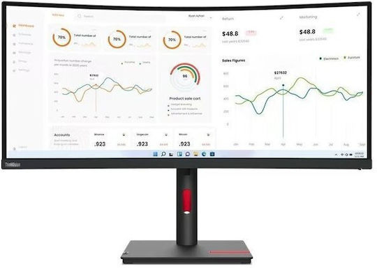Lenovo ThinkVision T34w-30 Ultrawide VA Curved Monitor 34" 3440x1400 with Response Time 4ms GTG