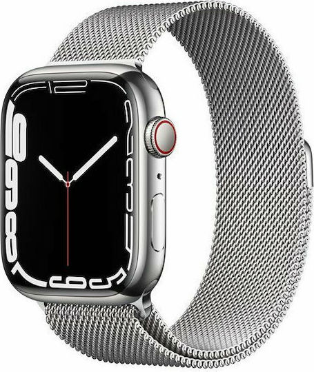 Apple Watch Series 7 Cellular Stainless Steel 45mm Waterproof with eSIM and Heart Rate Monitor (Silver Milanese Loop) view 2