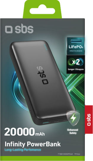 SBS Power Bank 20000mAh 10W with USB-A Port and 2 USB-C Ports Black view 2