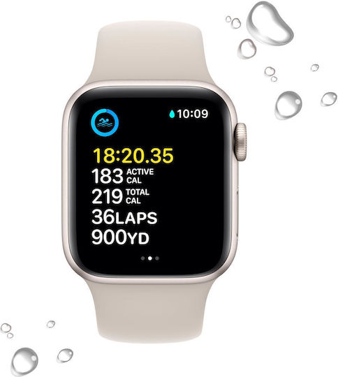 Apple Watch SE 2023 Aluminium 40mm Waterproof with Heart Rate Monitor (Starlight with Starlight Sport Band (M/L)) view 4