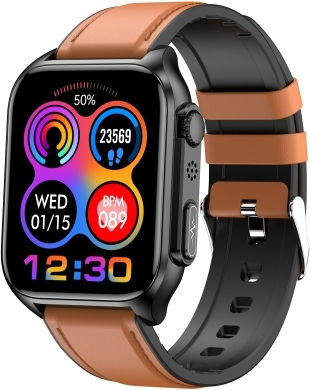 Tk12 1.96 Inch Ip67 Waterproof Leather Band Smart Watch Supports Ecg Remote Families Care Bluetooth Call Body Temperature Monitoring Brown view 1
