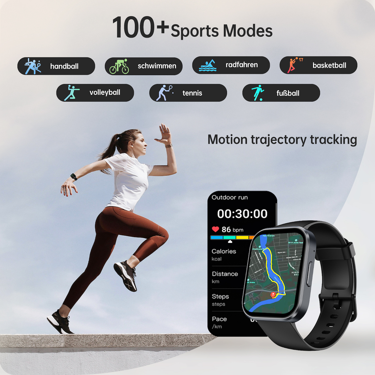 Oukitel BT103 Smartwatch with Heart Rate Monitor (Black) view 3
