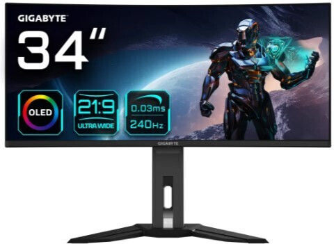 Gigabyte MO34WQC2 Ultrawide QD-OLED HDR Curved Gaming Monitor 34" 3440x1400 240Hz with Response Time 0.03ms GTG view 6