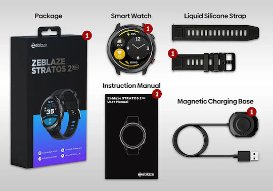 Zeblaze Stratos 2 Lite 47mm Waterproof Smartwatch with Heart Rate Monitor (Black) view 7