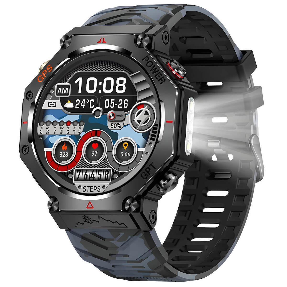 Microwear Kc91 Smartwatch Black Camo Silicone view 1
