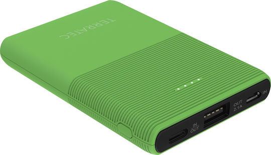 TerraTec P50 Pocket Power Bank 5000mAh with USB-A Port and USB-C Port Green