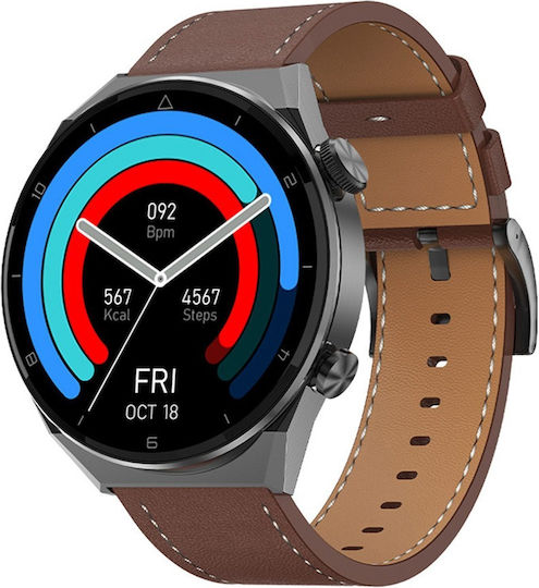 NO.1 DT3 PRO Max Smartwatch with Heart Rate Monitor (Silver Case / Brown Leather Strap) view 3
