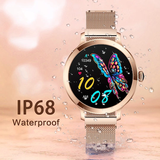 Aoke NX7 Smartwatch with Heart Rate Monitor (Pink - Gold Case / Pink - Gold Metallic Strap) view 8