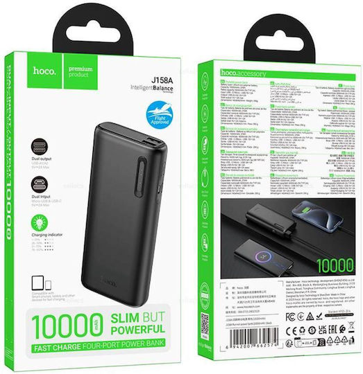 Hoco J158A Power Bank 10000mAh with 2 USB-A Ports Black view 2