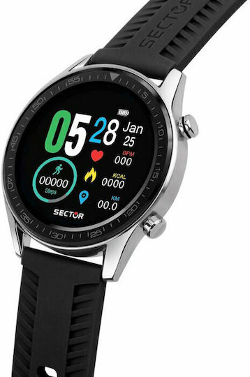 Sector S-02 46mm Smartwatch with Heart Rate Monitor (Black Silicone Strap) view 3
