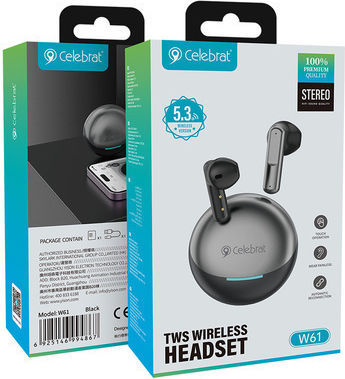Celebrat W61 Earbud Bluetooth Handsfree Earphones with Charging Case Black view 5